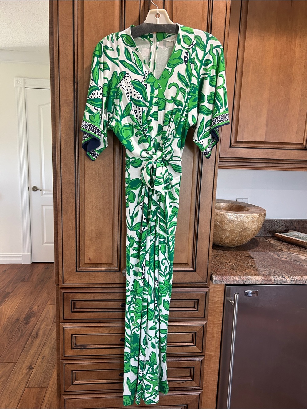 Lilly Pulitzer Green and White wisteria tie front in fiddle leaf -Print Maxi